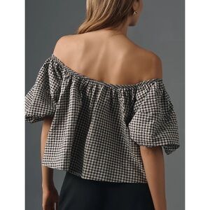 Anthropologie Black and White Checkered Off-Shoulder Blouse